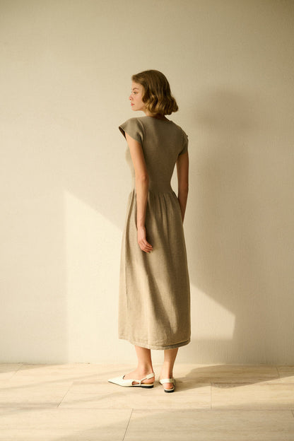 V neck fit-and-flare dress