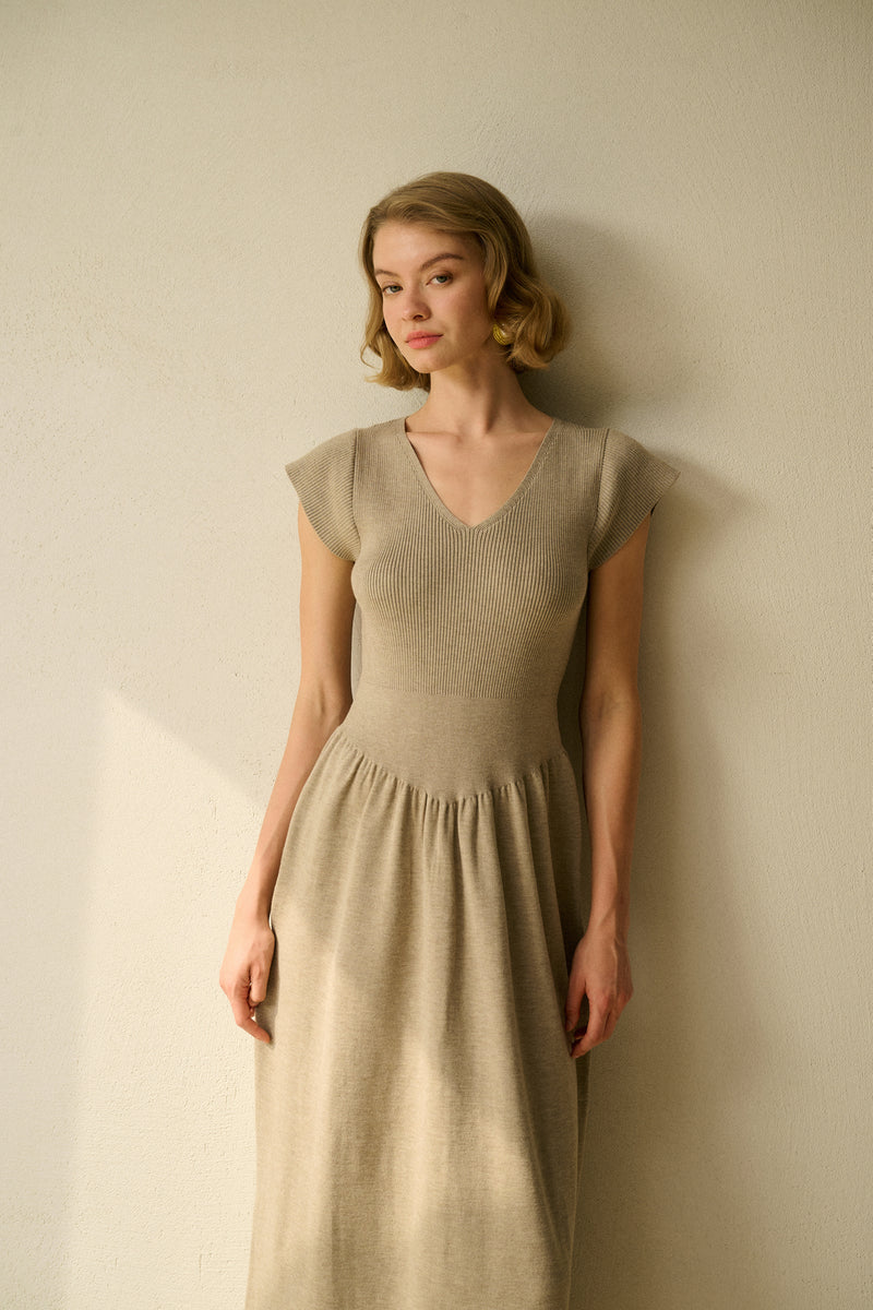 V neck fit-and-flare dress