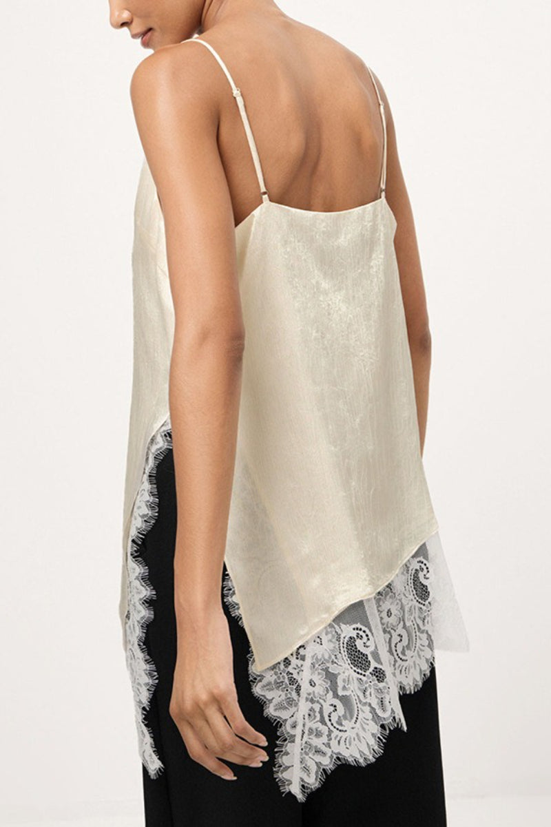 V Neck Lace Trim Patchwork Cami Top