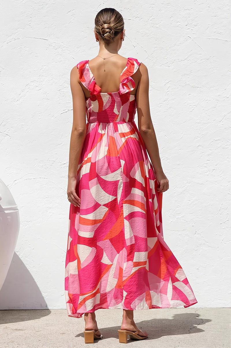 V Neck Swing Print Cami Maxi Dress