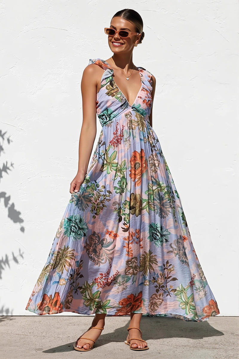 V Neck Swing Print Cami Maxi Dress