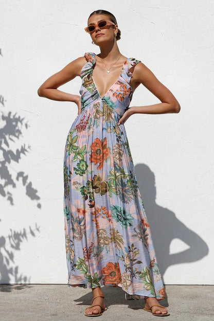 V Neck Swing Print Cami Maxi Dress