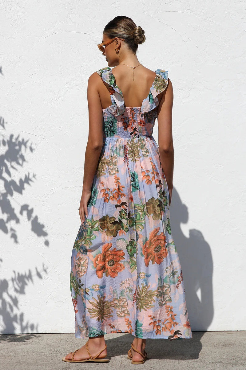 V Neck Swing Print Cami Maxi Dress