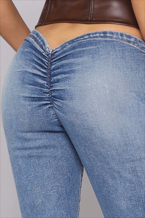V Waist Ruched High Stretch Bootcut Jeans