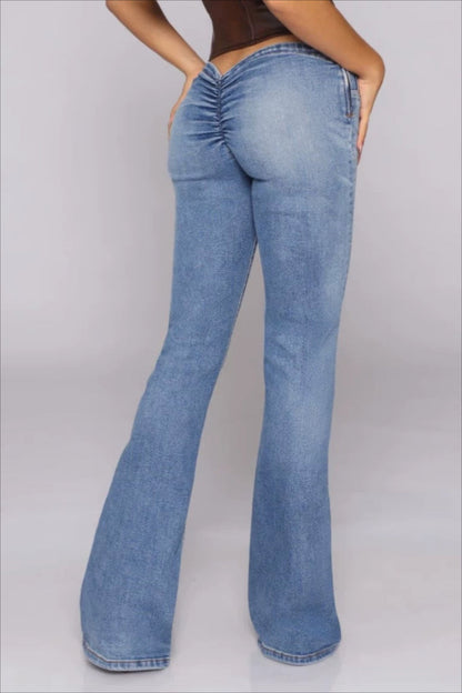 V Waist Ruched High Stretch Bootcut Jeans
