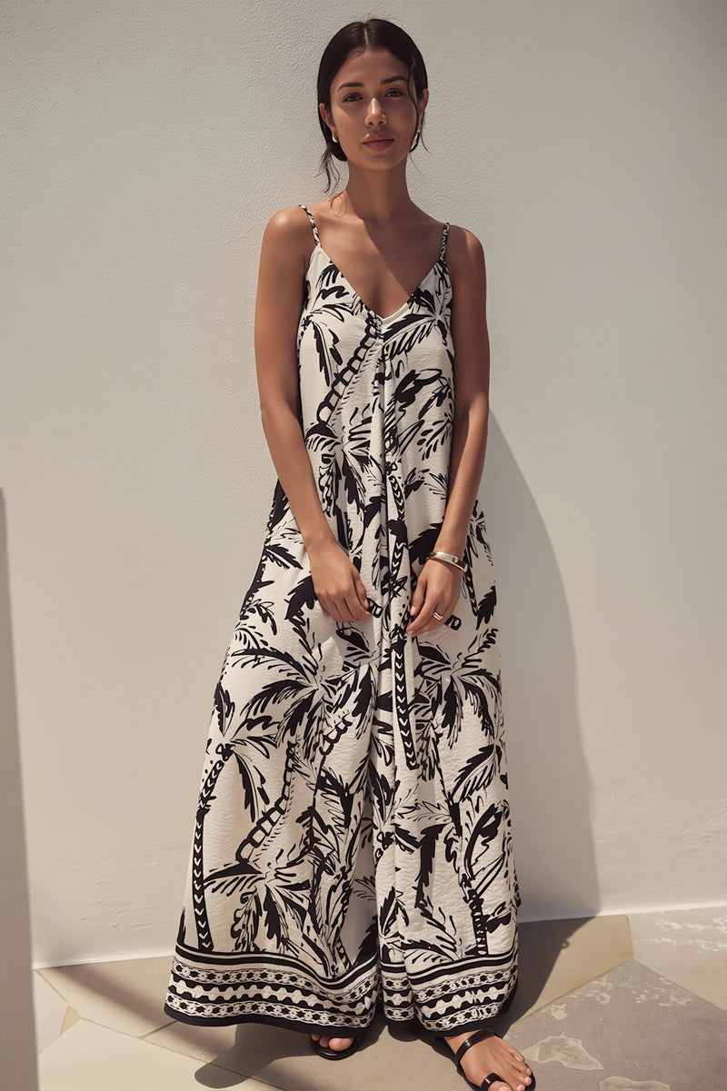 Vacation Coconut Print Loose Boho Dress