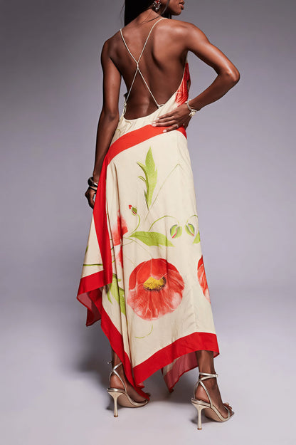 Vacation Floral Cami Backless Maxi Dress