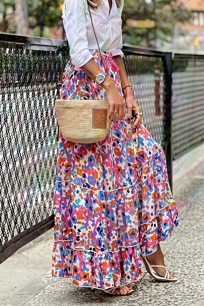 Vacation Floral Maxi Swing Skirt