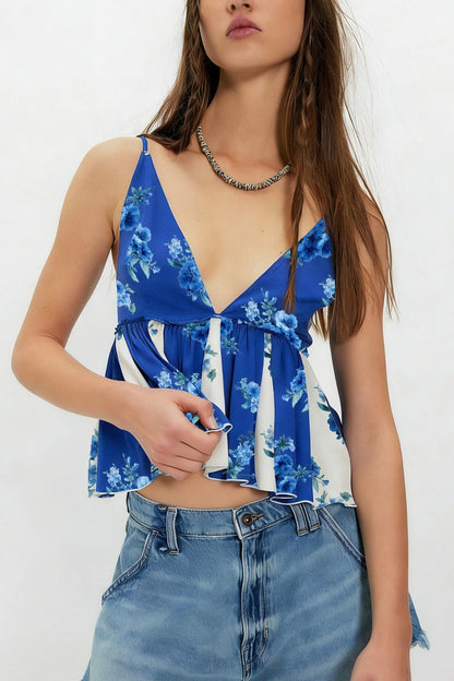Vacation Floral Print Retro Cami Top