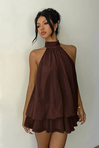 Vacation Halter Backless High Waist Flowy Mini Dress
