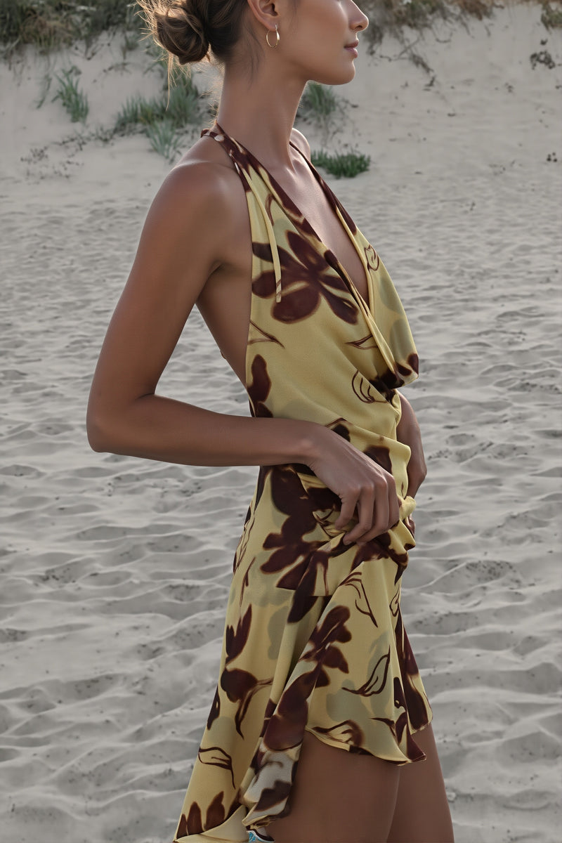 Vacation Halter Floral Backless Mini Dress