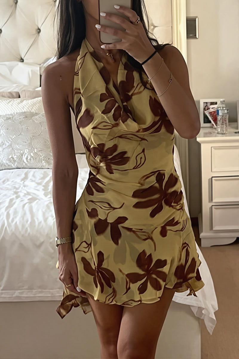 Vacation Halter Floral Backless Mini Dress