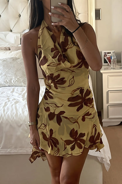 Vacation Halter Floral Backless Mini Dress
