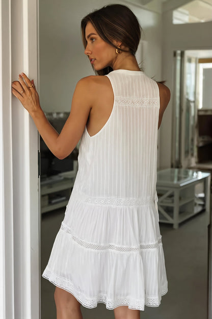 Vacation Lace Button Flared Mini Dress