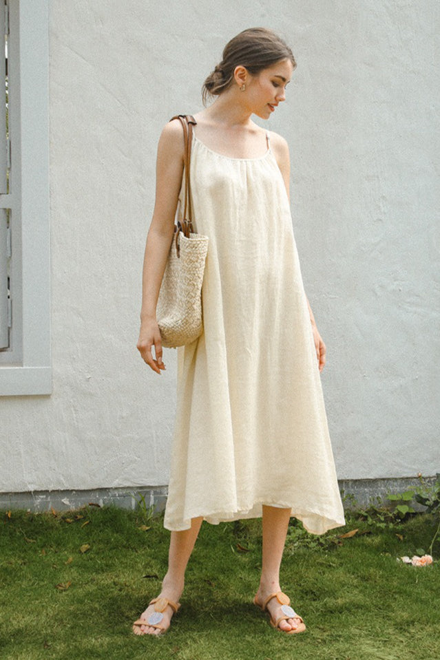 Vacation Linen Cotton Flowy Midi Dress