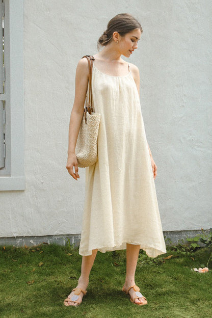Vacation Linen Cotton Flowy Midi Dress