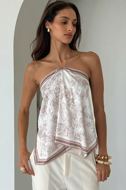 Vacation Print Back Tie Halter Top