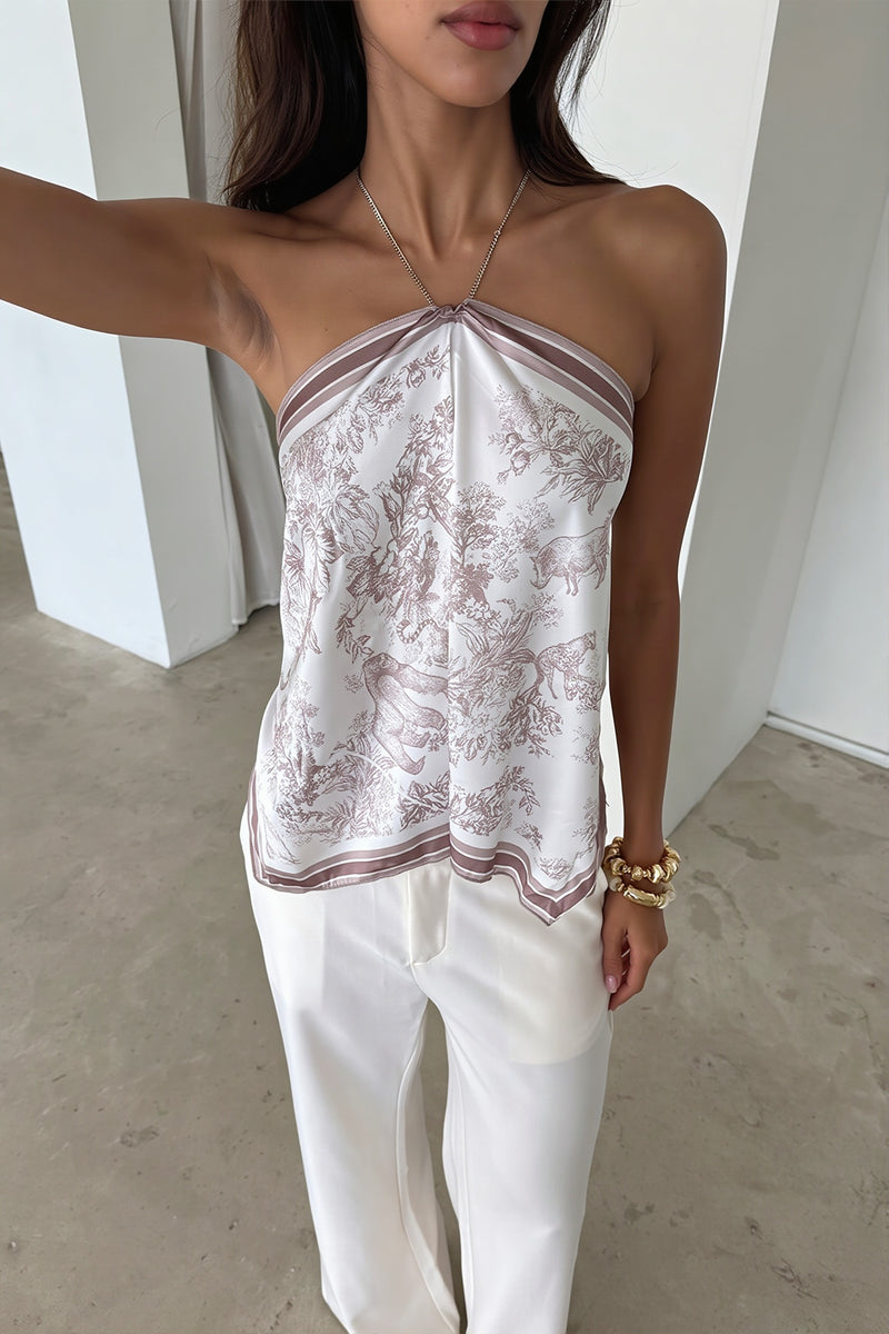 Vacation Print Back Tie Halter Top