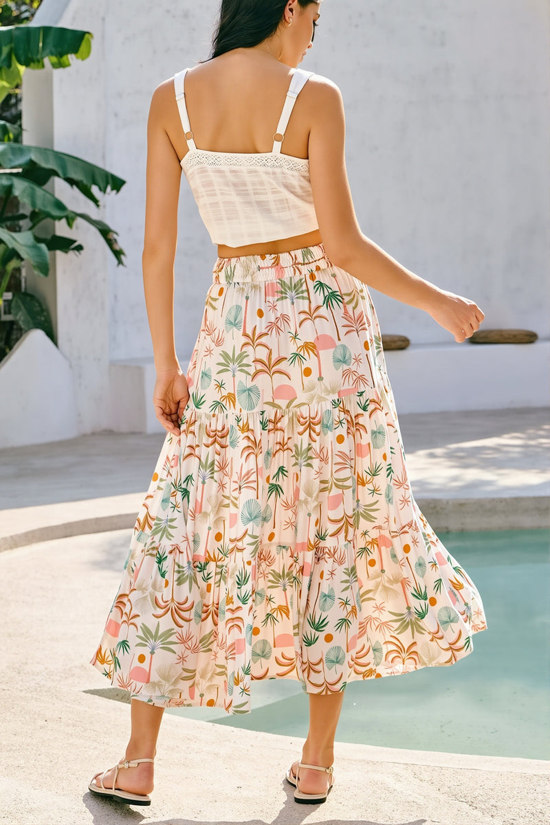 Vacation Printed Pocket Midi Skirt