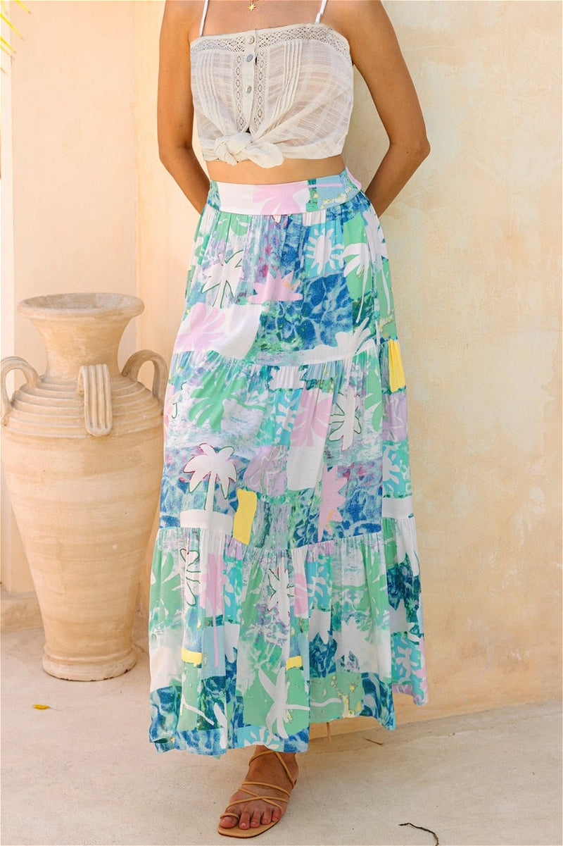 Vacation Printed Pocket Midi Skirt