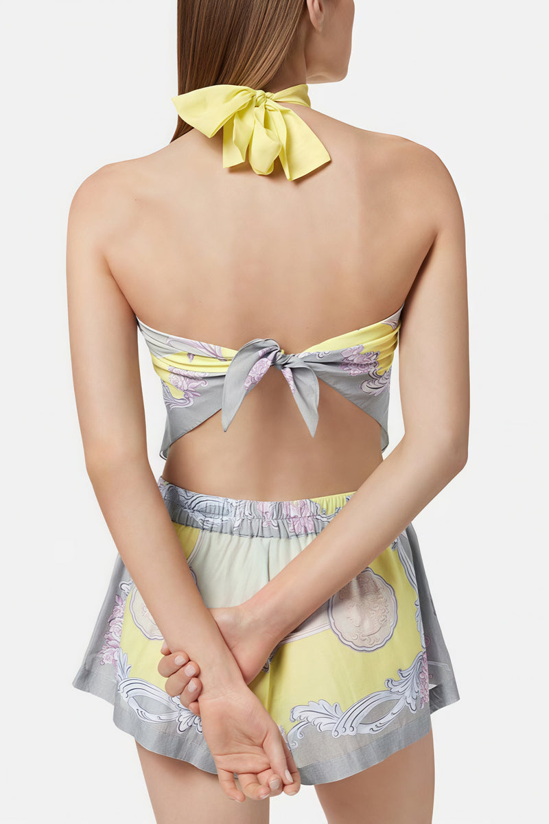 Vacation Tie Printed Backless Two Piece Set