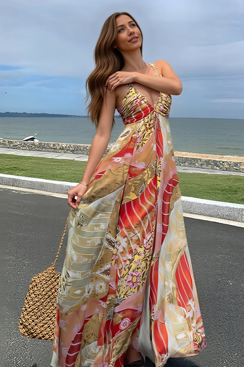 Vibrant Floral V Cami Boho Dress