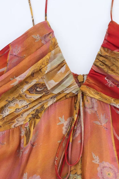 Vibrant Floral V Cami Boho Dress