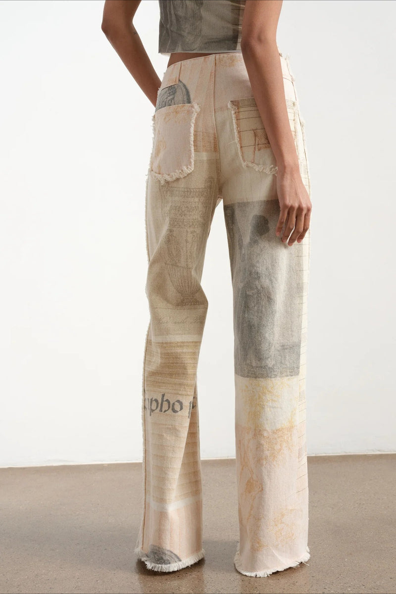 Vintage Newspaper Print Straight Leg Jeans