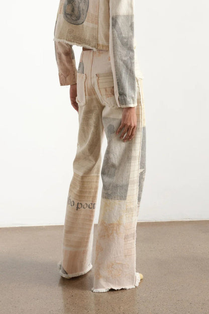 Vintage Newspaper Print Straight Leg Jeans