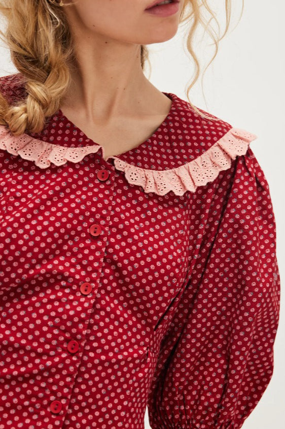 Vintage Polka Dot Peter Pan Collar Puff Sleeve Mini Dress