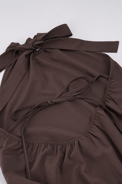Vintage Solid Pleated Sexy Halter Mini Dress