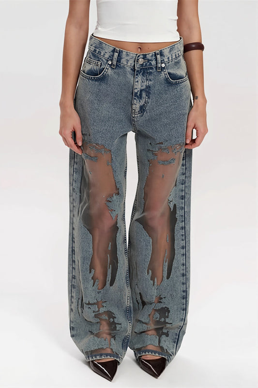 Vintage Splice Sheer Texture Jeans