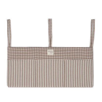 Walking Mum – Cot Organiser – Praliné Vichy & Strips Moka - Mabel & Fox