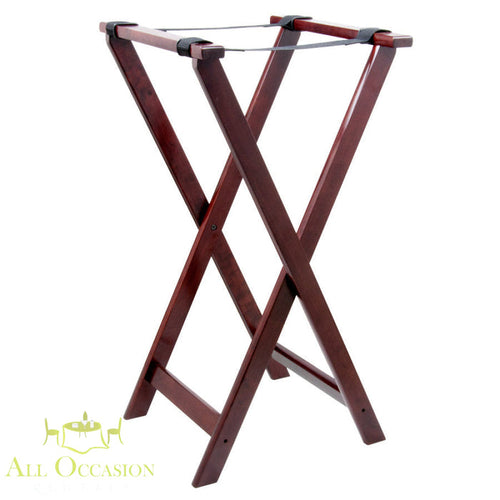 Walnut wood tray stand for event rentals, perfect for parties and catering in Corona, CA.
