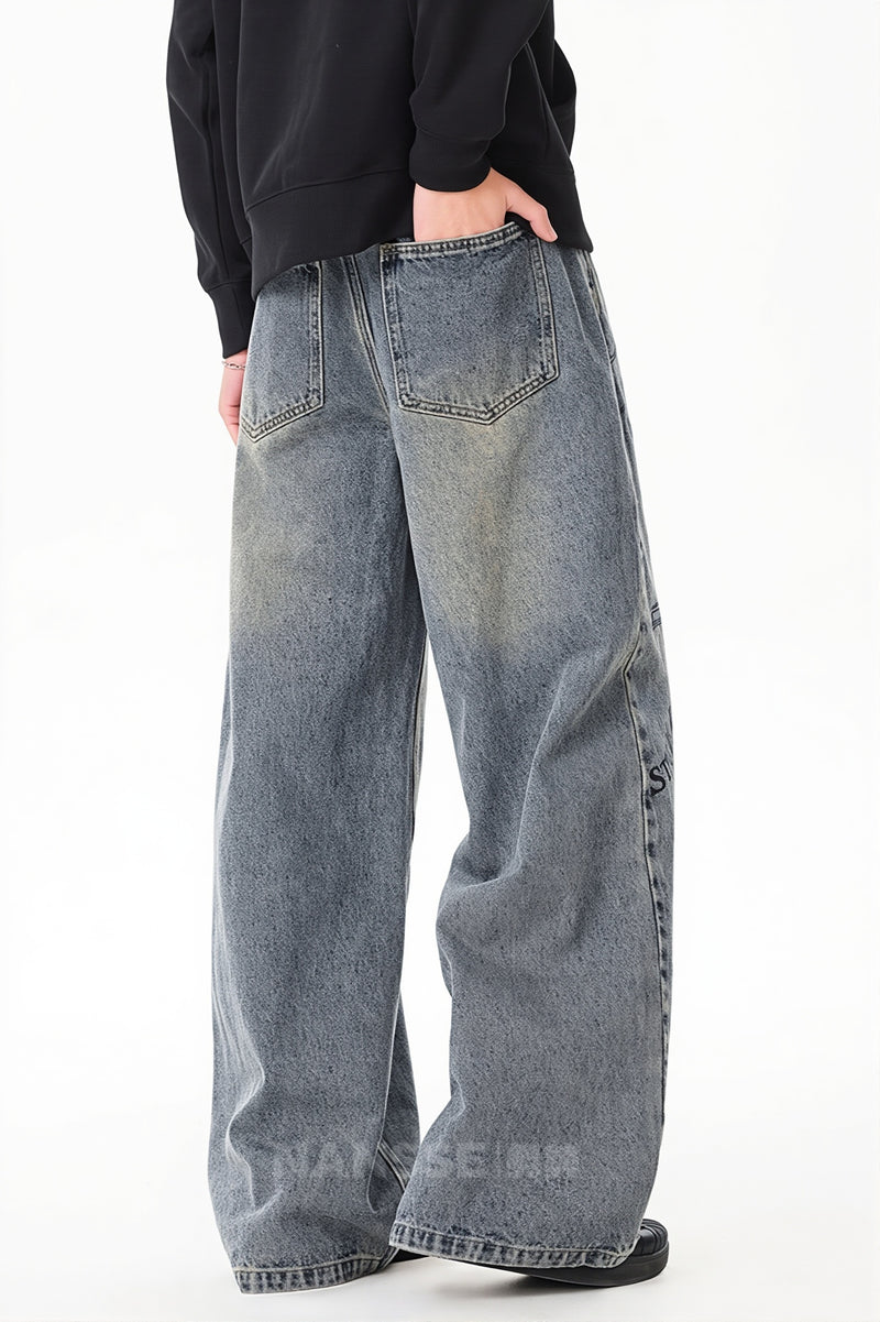 Washed Graffiti Wide Leg Jeans