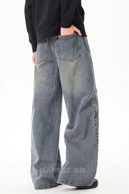 Washed Graffiti Wide Leg Jeans