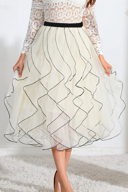 Wave Patchwork Mesh Ruffle Skirt