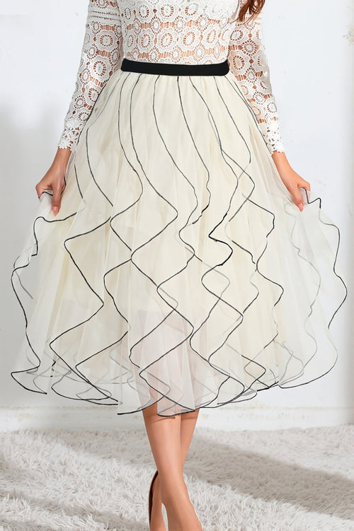 Wave Patchwork Mesh Ruffle Skirt