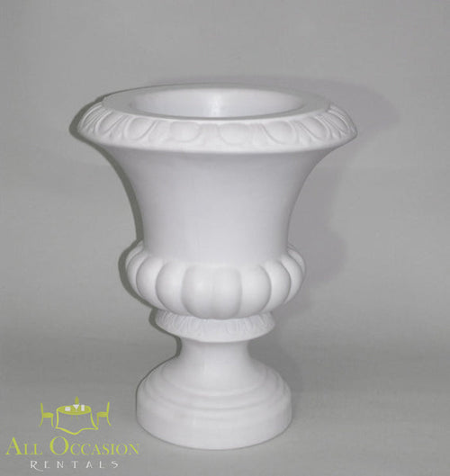 White flower urn rental for events, perfect for weddings and parties in Corona, CA.