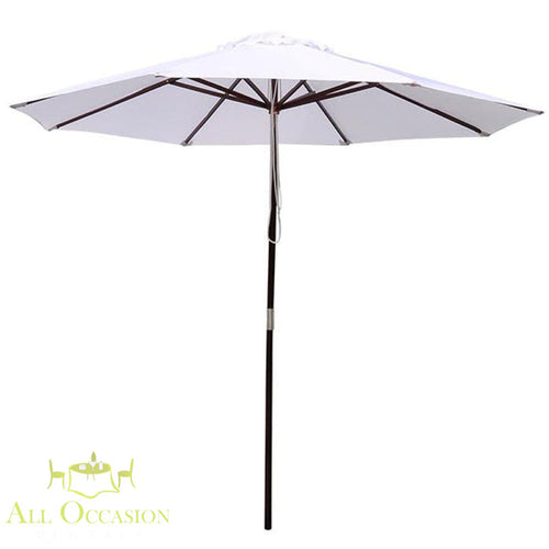 White market umbrella for outdoor events and rentals in Corona, ideal for weddings and parties.
