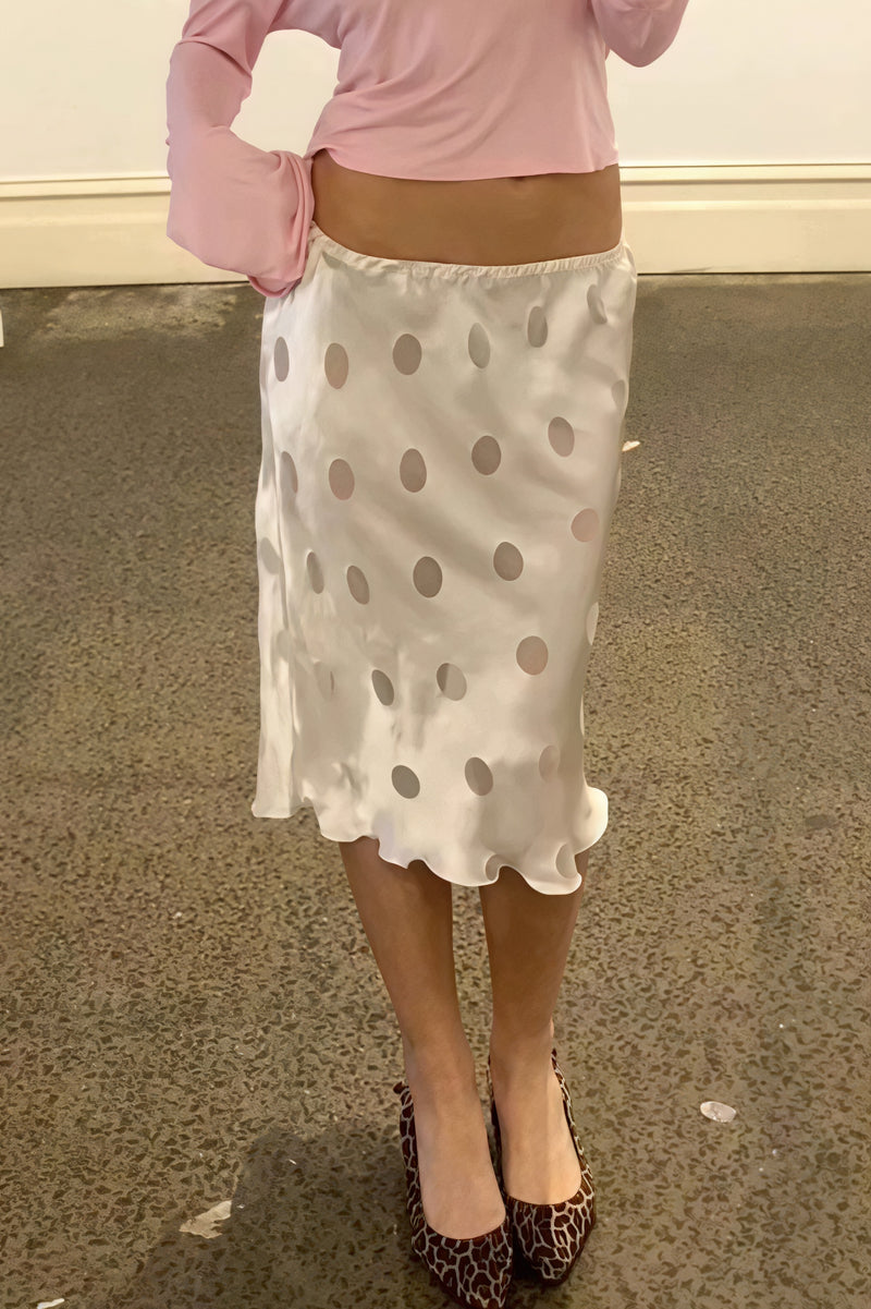 White Polka Dot Sheer Casual Skirt