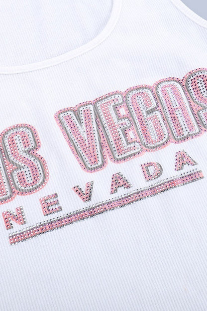 White Print Rhinestone Tank Top