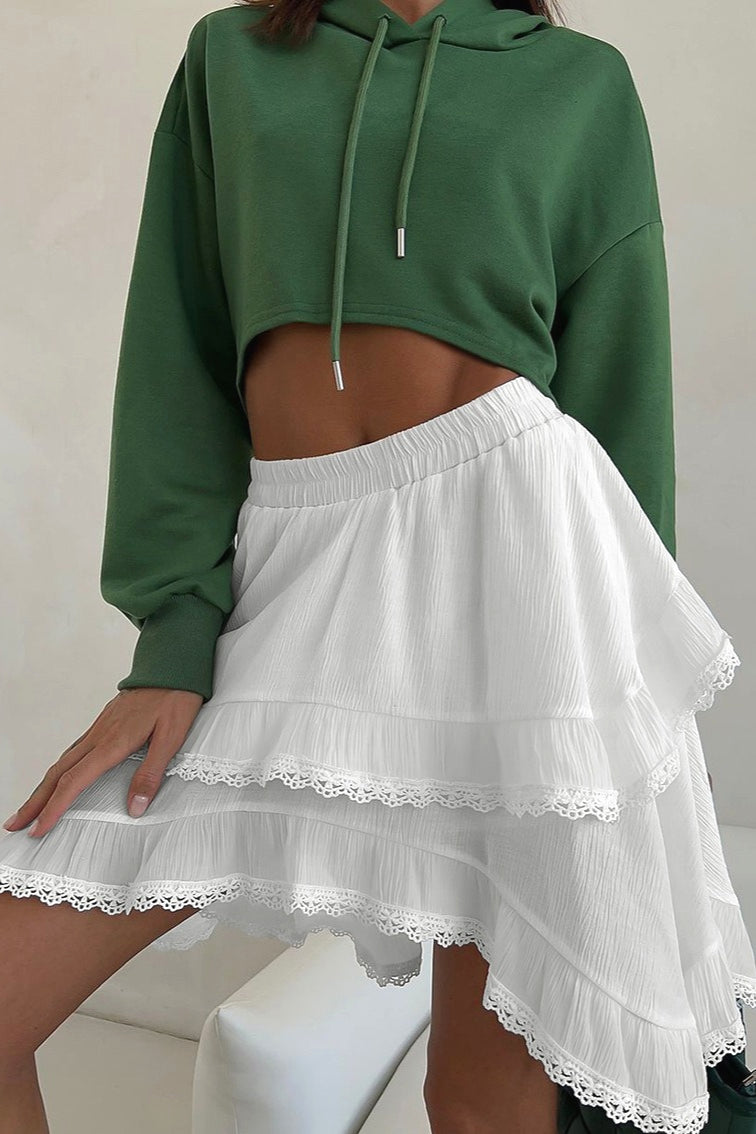 White Ruffle Double Pleated Cake Skirt
