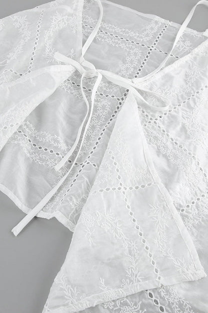Wrap Embroidered Cutout Tie Loose Two Piece Set