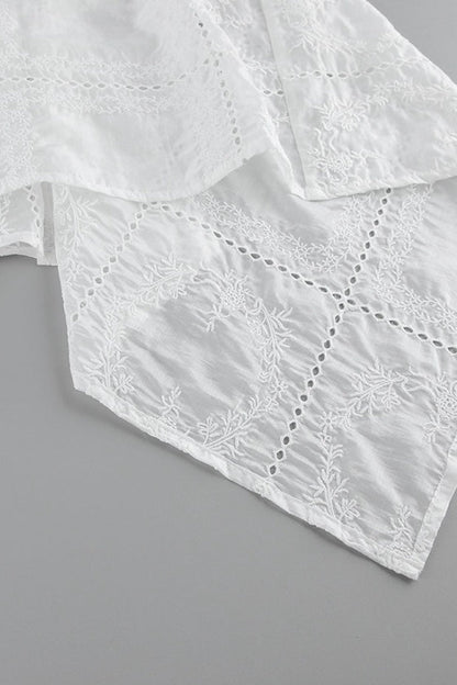 Wrap Embroidered Cutout Tie Loose Two Piece Set