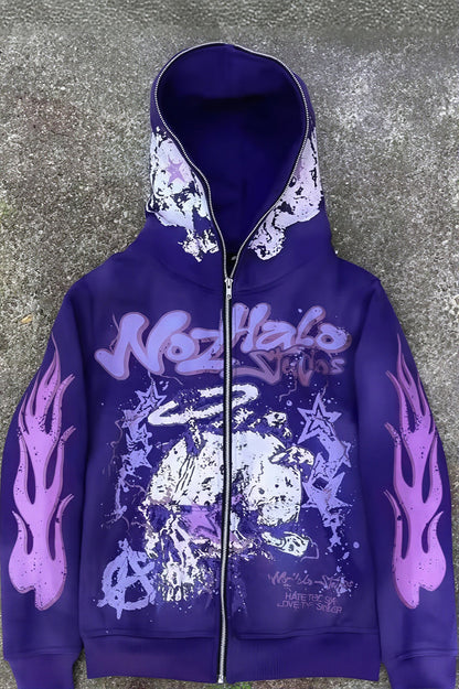 Y2K Cartoon Graphic Zip Oversized Hoodie
