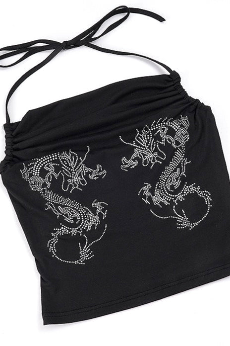 Y2K Drape Dragon Print Halter Top