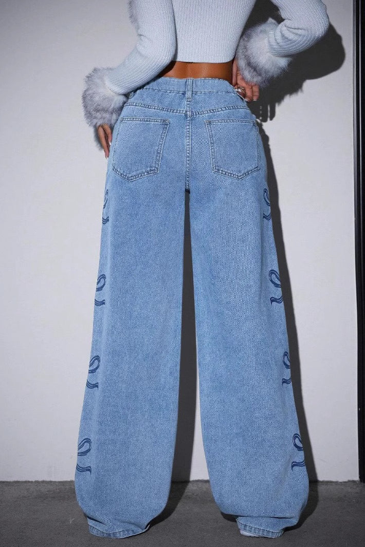 Y2K High Waist Bow Print Jeans