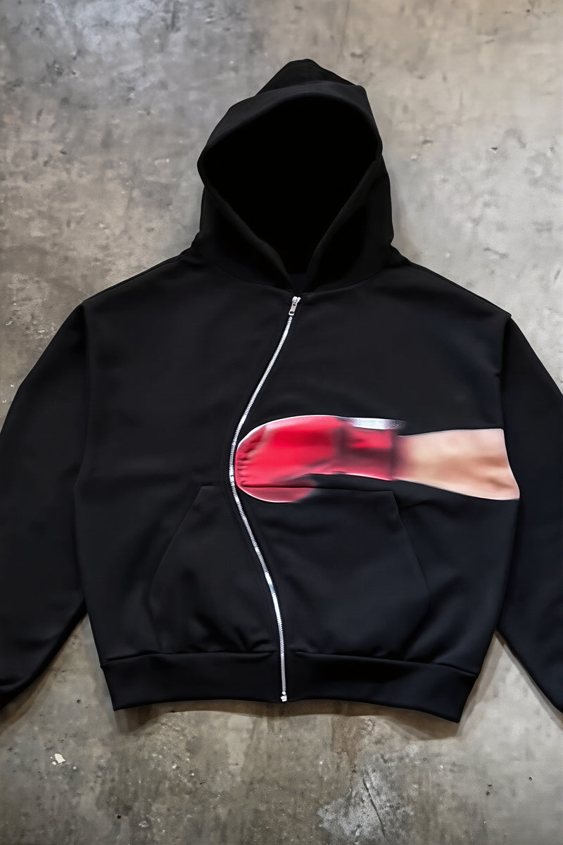 Y2K Punch Graphic Zip Street Hoodie