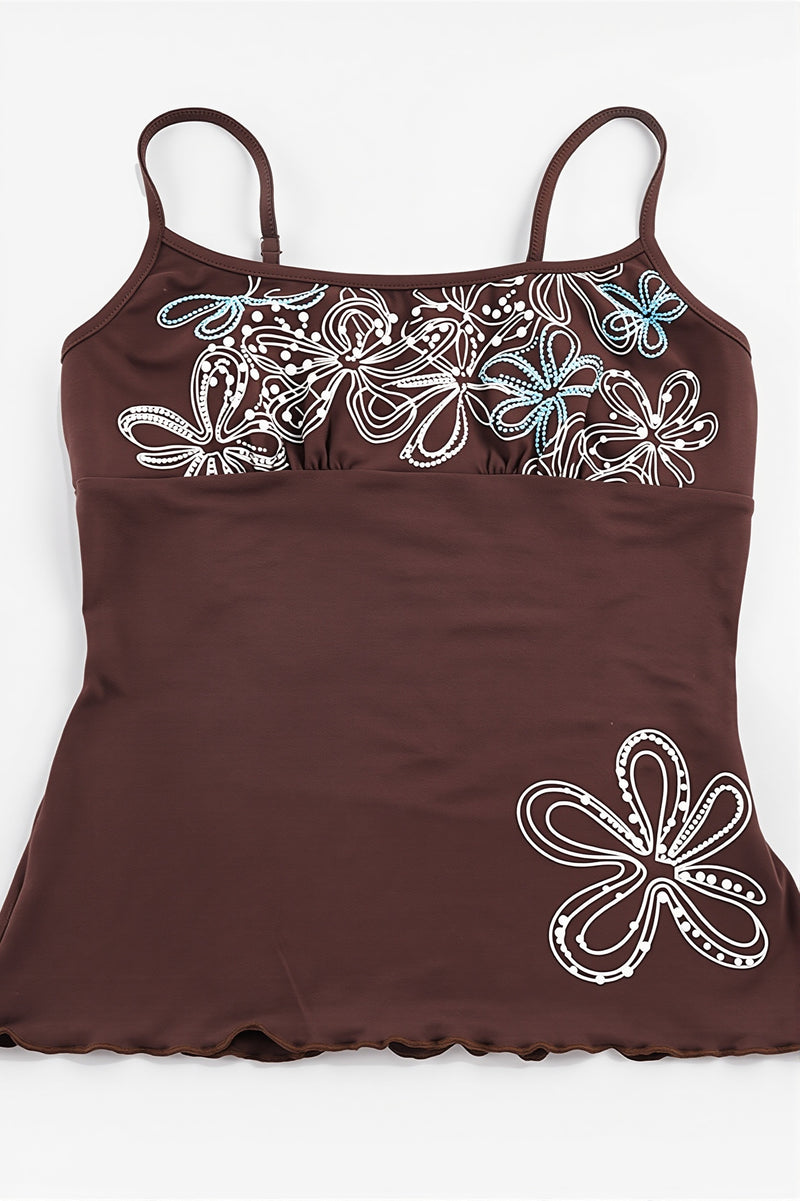 Y2K Retro Floral Print Slim Cami Top